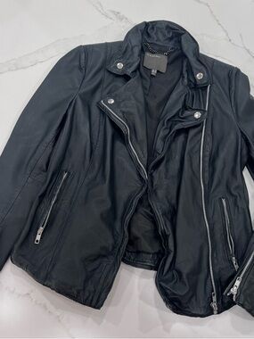 Muubaa Black Leather Moto Jacket with Silver Hardware